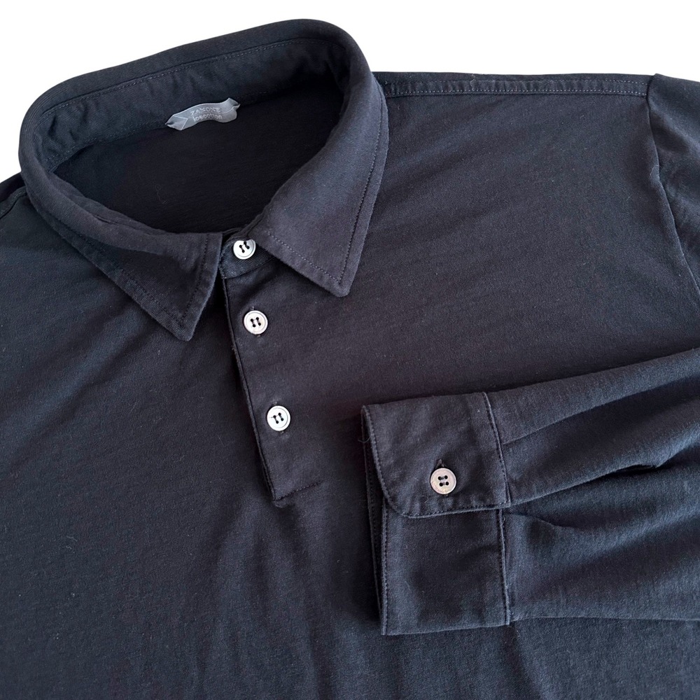 Zanone Ice Cotton Black Long Sleeve Polo Shirt Men's 54 Slowear Made in Italy